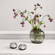 Medium Danish Holmegaard Primula Oval Vase by Jacob E. Bang, 6.9-inch mouth-blown glass with fluted pattern in Smoke.