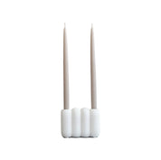 101 Copenhagen Tube Candleholder Mini in bone white hand-glazed ceramic with sculptural lamella design, holds two candles.