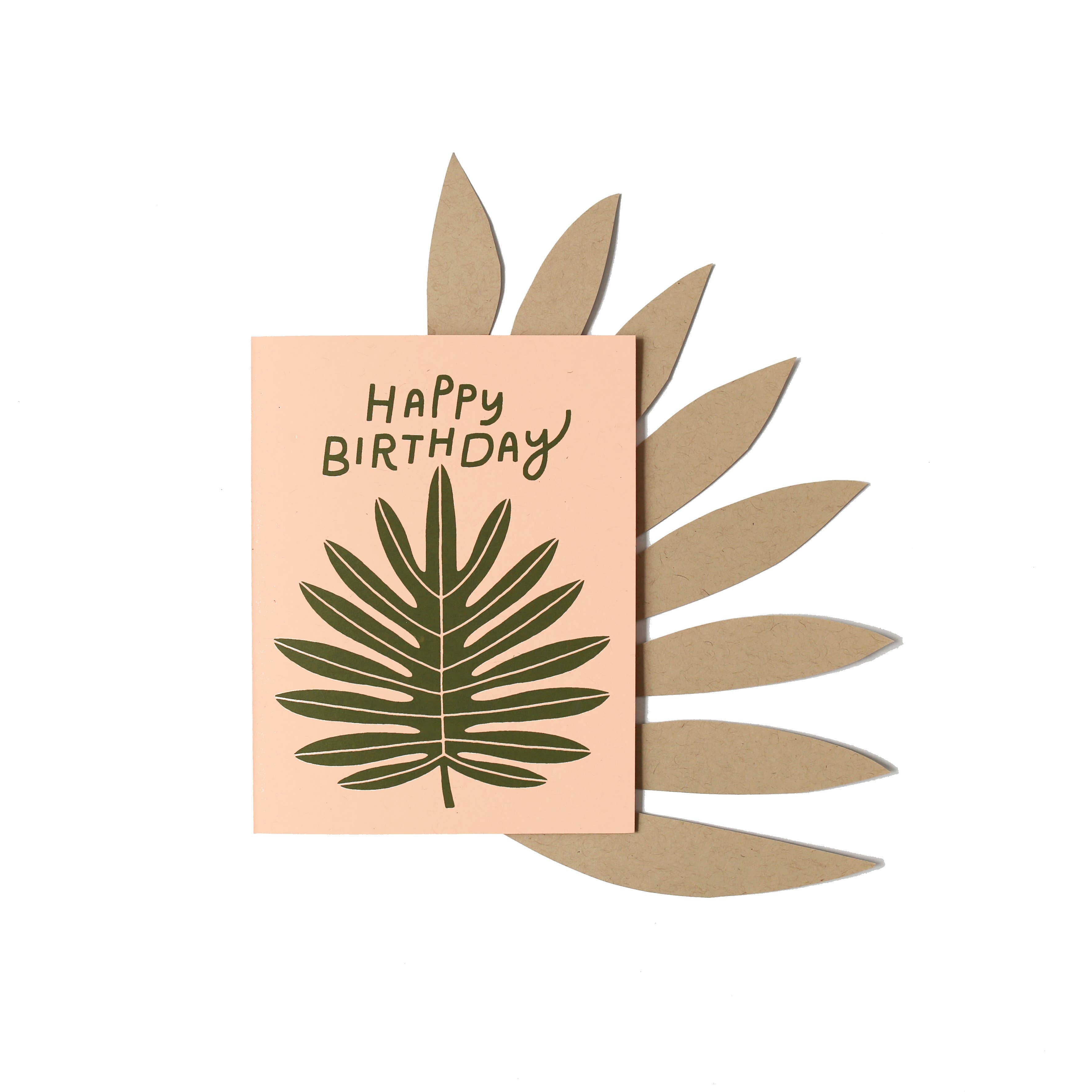 Worthwhile Paper Birthday Leaf Card with fresh leaf design. Handmade eco-friendly card, A2 size, blank inside, includes recycled paper envelope.