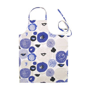 Blue floral and bird-pattern linen-cotton apron by Matti Pikkujämsä.