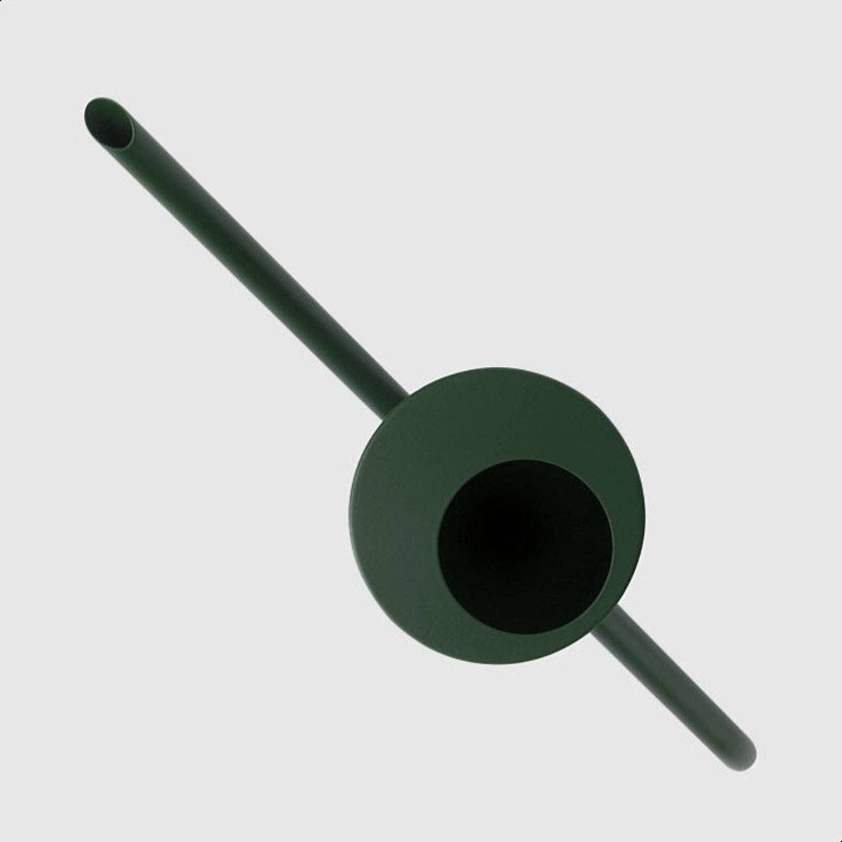 Stelton Bloom Watering Can in matte dark green powder-coated stainless steel with long slender spout and seamless handle design.