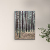 Fyrreskov Poster by Poster & Frame featuring a colorful pine forest illustration. 50 × 70 cm Scandinavian wall art printed on FSC®-certified matte paper.