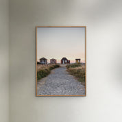 Foto Factory Strandhuse Poster, 50 × 70 cm photography print of Danish beach houses on the Nordic coast.