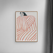 Poster & Frame Still Waiting Poster by Sofia Lind. 50 × 70 cm Scandinavian art print featuring muted colors, patterned background, and seated figure.