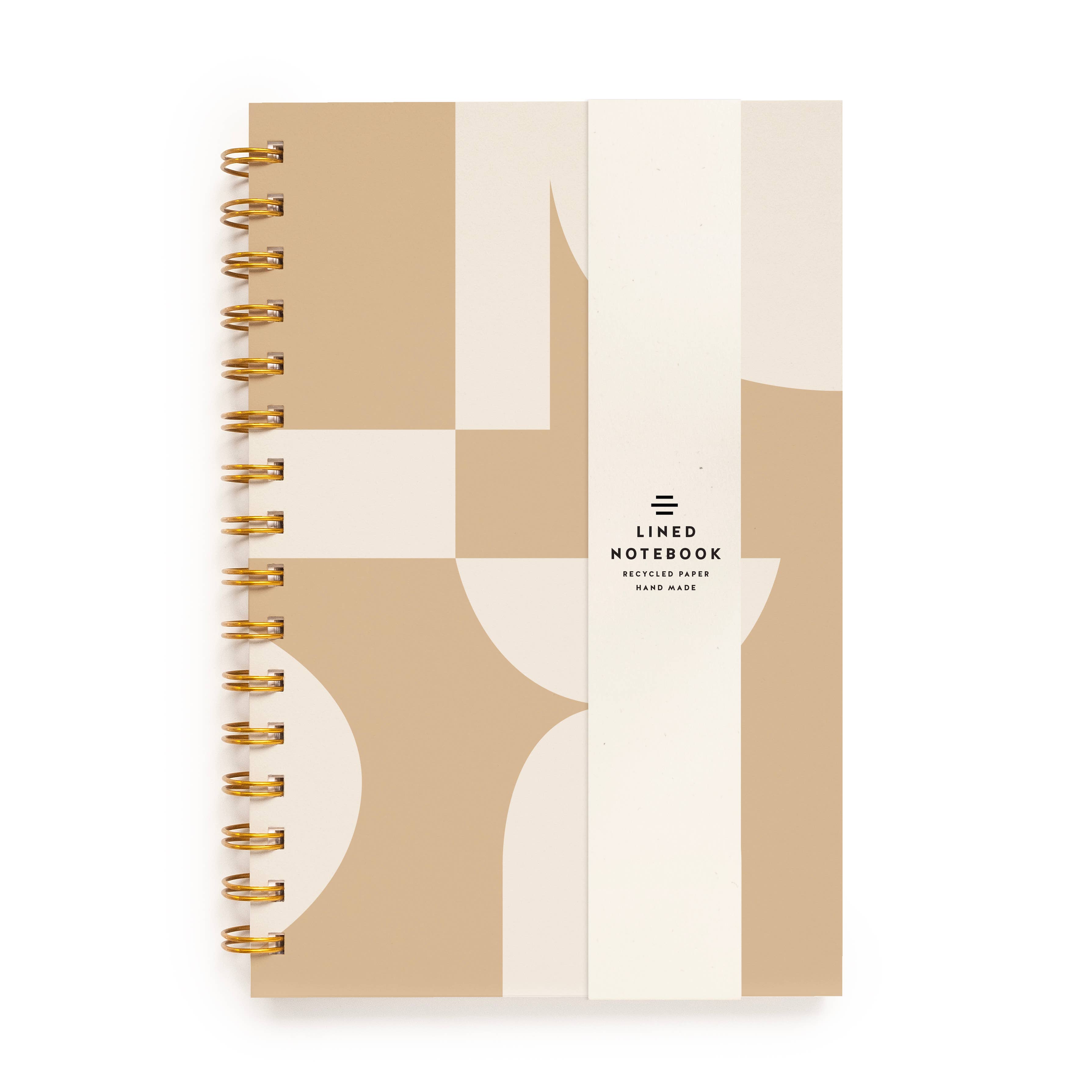 Worthwhile Paper Form Geometry Lined Notebook with neutral geometric design. Handmade wire-bound journal with cotton cover and recycled lined paper, 5.5 × 8.5 inches.