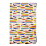 Red Cap Cards Rainbow Stripes Wrapping Paper, illustrated by Kate Pugsley. Bright rainbow gift wrap, recycled paper set of 3 rolled sheets, 19 × 27 inches.