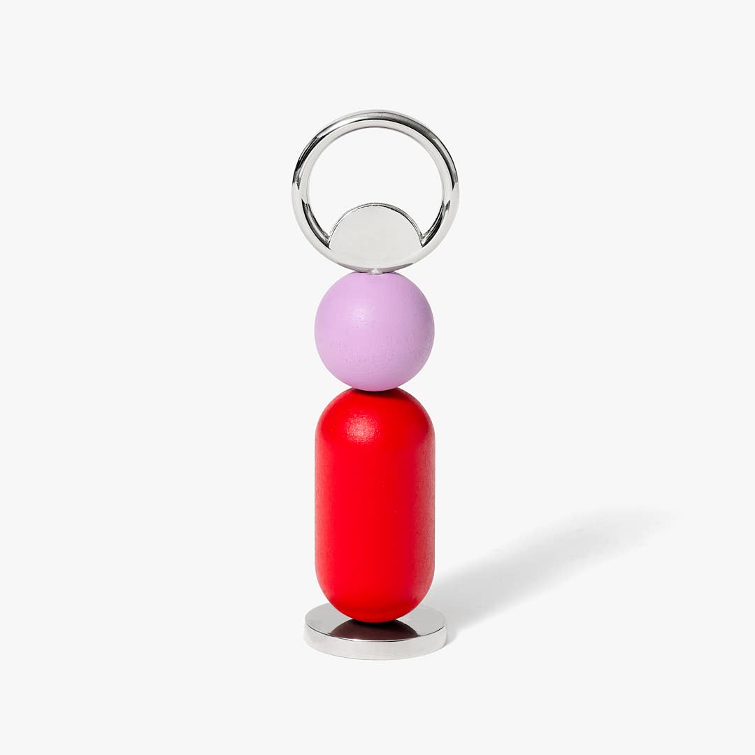 Areaware Abaco Bottle Opener with colorful wood beads on zinc alloy base, inspired by the abacus.
