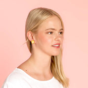 Kauniste Orvokki Earrings in blue and pink floral birch veneer, handmade in Finland with stainless steel posts.