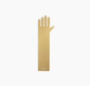 Poketo Brass Hand Bookmark, polished golden hand-shaped page marker. Durable and stylish gift for readers and design lovers.
