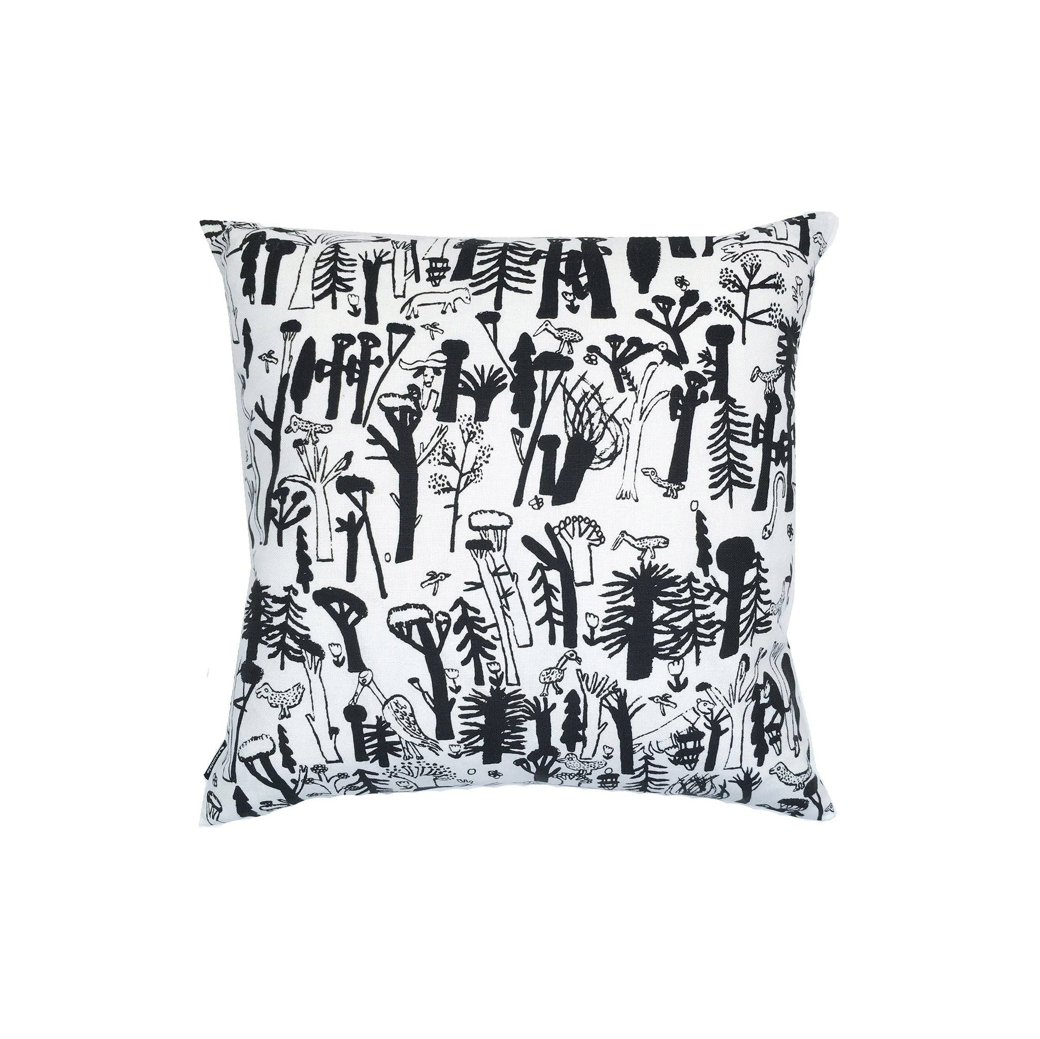 Black forest and animal-pattern linen-cotton cushion cover by Laura Carlin, 18.5" square.