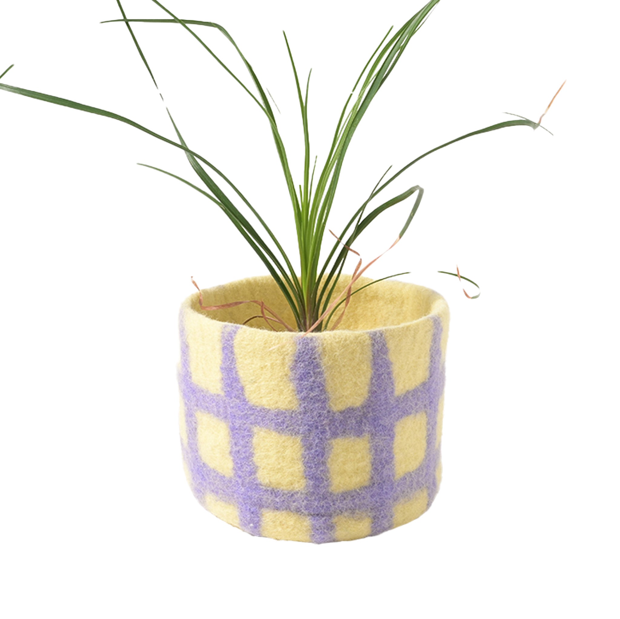 Aveva Design Flower Pot 25, 100% wool with waterproof rubber lining. Handmade in Nepal, 14 × 14 cm colorful pot for playful, stylish plant décor.