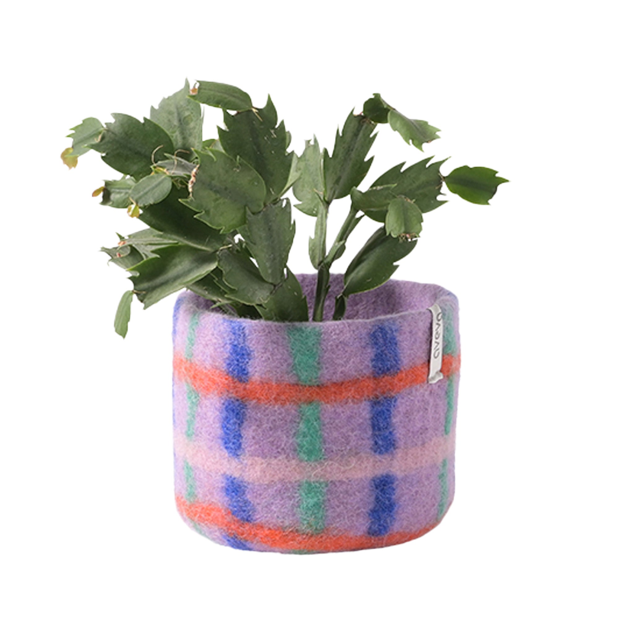 Aveva Design Flower Pot 25, 100% wool with waterproof rubber lining. Handmade in Nepal, 14 × 14 cm colorful pot for playful, stylish plant décor.