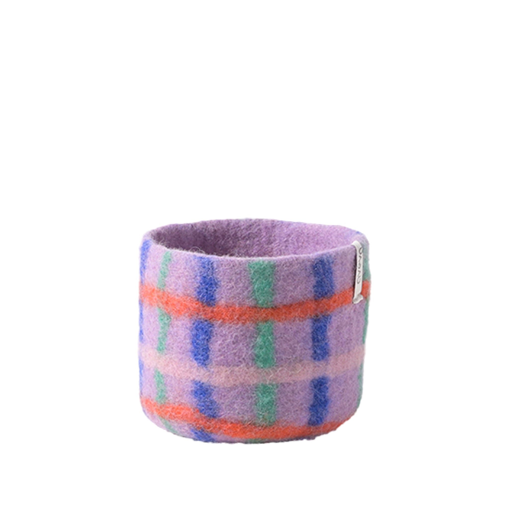 Aveva Design Flower Pot 25, 100% wool with waterproof rubber lining. Handmade in Nepal, 14 × 14 cm colorful pot for playful, stylish plant décor.