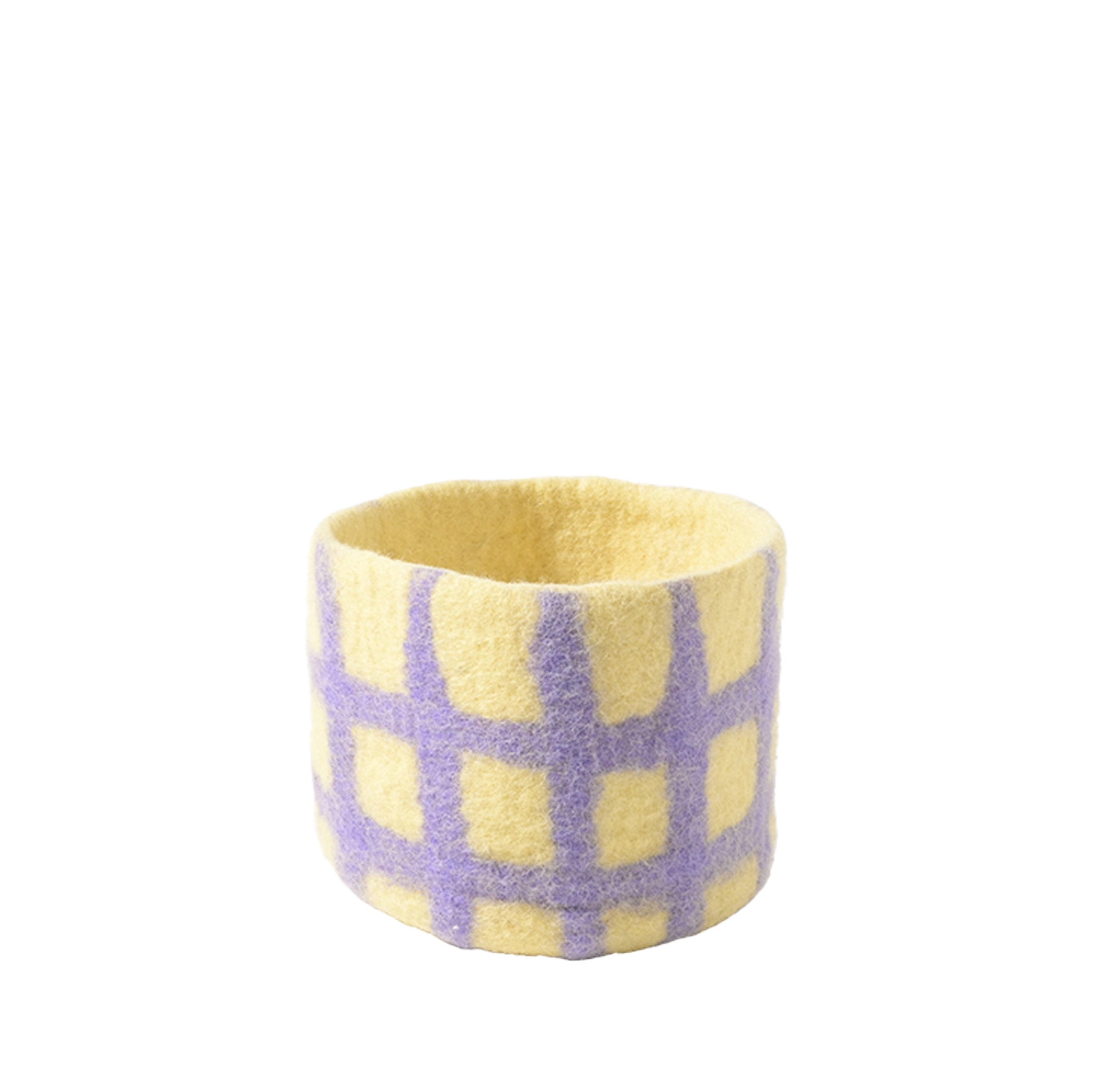 Aveva Design Flower Pot 25, 100% wool with waterproof rubber lining. Handmade in Nepal, 14 × 14 cm colorful pot for playful, stylish plant décor.