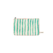 Aveva Design “Just in Case” pouch, handmade from 100% wool. Available in Joy Objects embroidery or green striped design, with zipper closure.