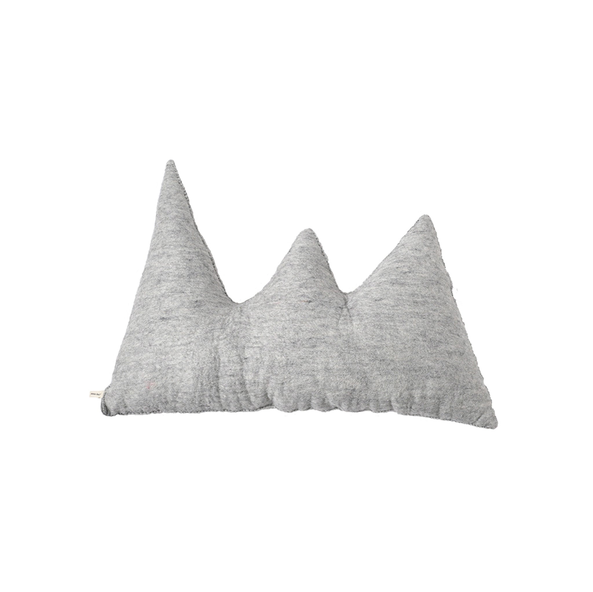 Aveva Design Mountain Cushion, handmade in Nepal from 100% wool with recycled polyester filling. Mountain-shaped pillow for kids or cozy home décor.