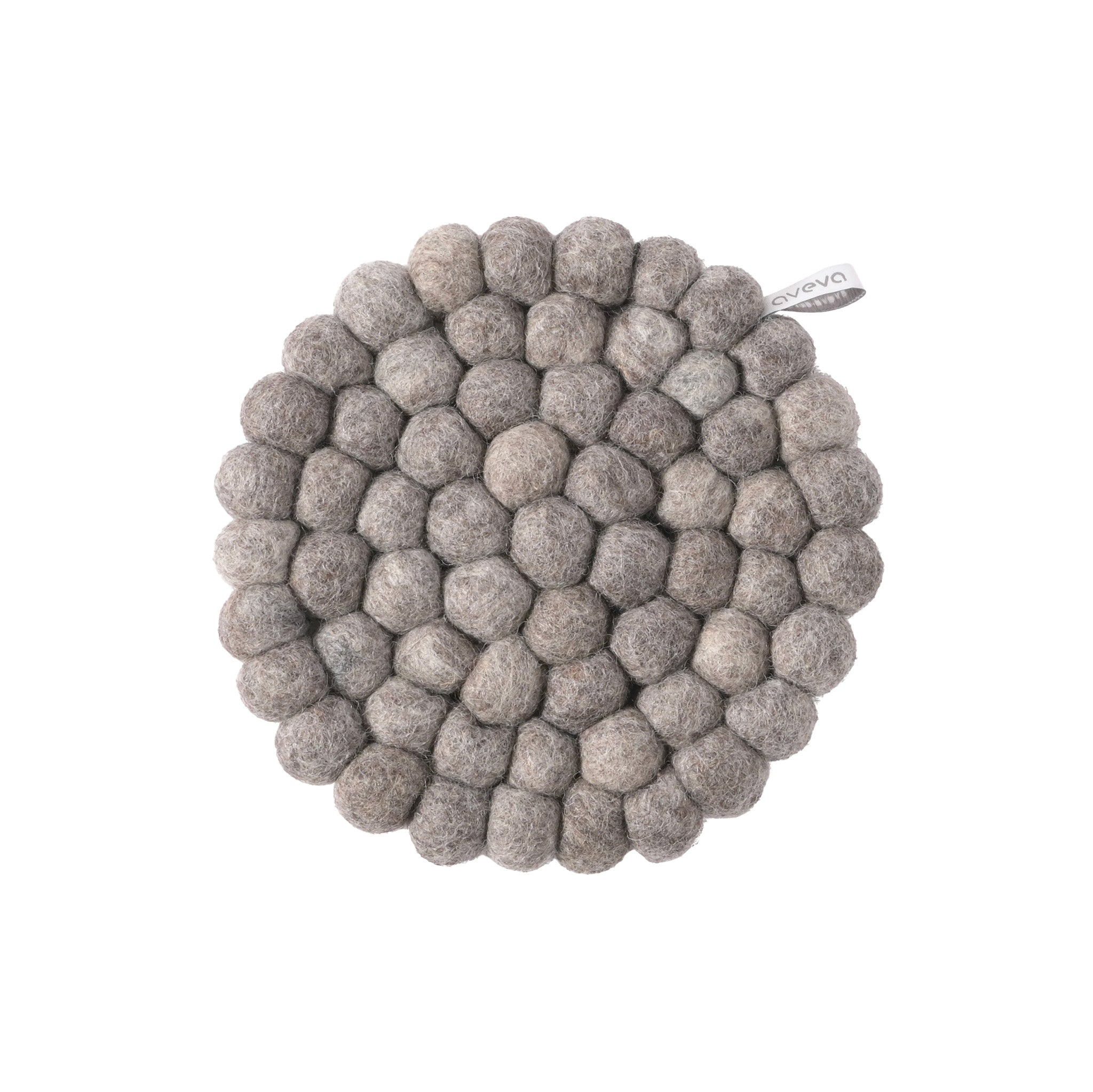 Aveva Design Round Wool Trivet, handmade wool circle design in multiple colors. Protects tables with playful style.