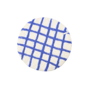 Aveva Seat Cushion in wool felt, available in raw grey or graphic patterns. Round portable chair pads in two sizes, designed in Sweden.