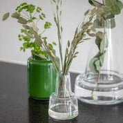 Holmegaard Flora Long Neck H12 glass vase, 4.7-inch mouth-blown design with long neck and spacious base by Louise Campbell.