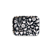 Badger & Birch June Birch Tray, 20 × 27 cm, black-and-white floral design in FSC-certified birch. Handmade in Sweden.