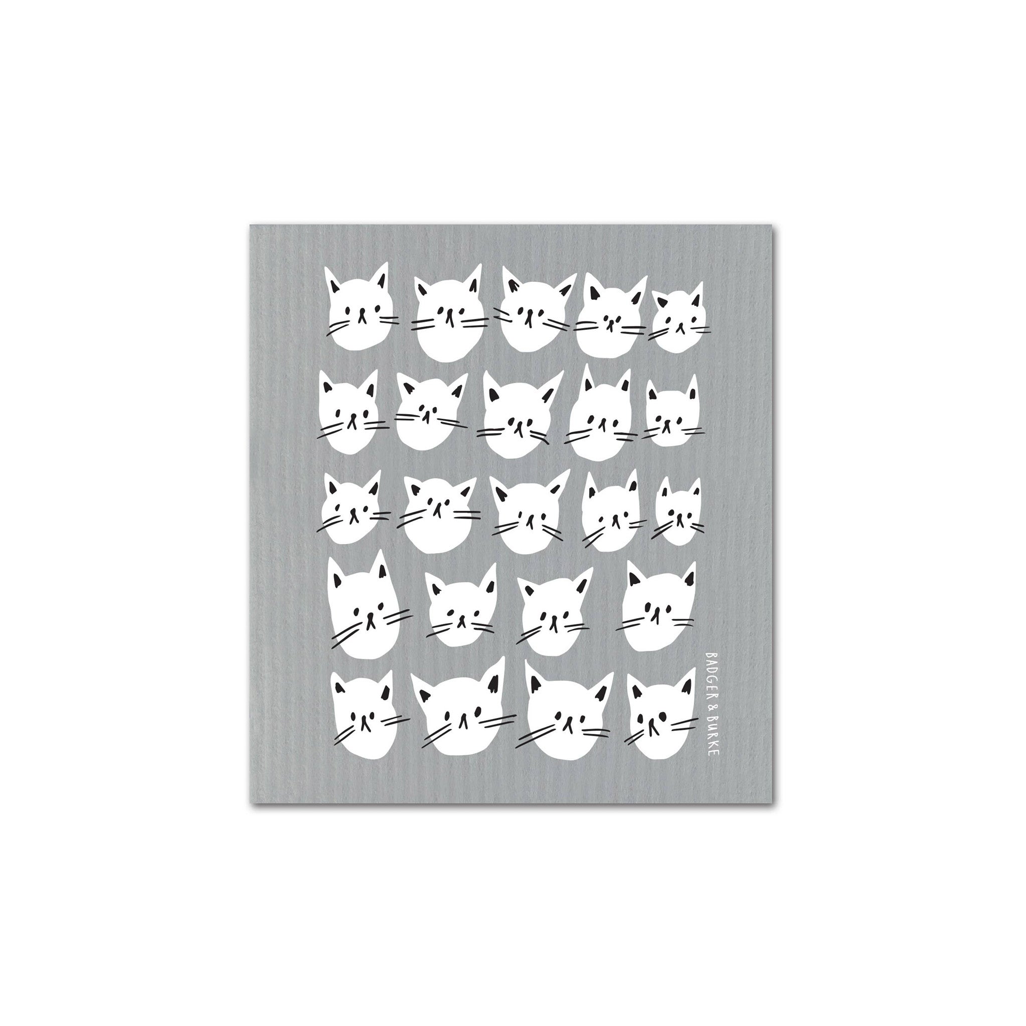 Badger & Burke Many Cats Swedish Dishcloth in black and white cat pattern, reusable and compostable.