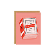 Badger & Burke New Chapter Card featuring an illustrated red and white striped book on a pink background with text reading “Excited for this new chapter of your life.”