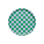 Blu Kat Checker Round Serving Tray, 31 cm, in grass green and sky blue check pattern. FSC-certified birch veneer, handcrafted in Sweden.