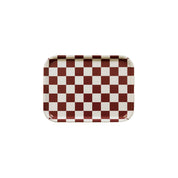 Blu Kat Checker Serving Tray, 27 × 20 cm, in burgundy and cream check pattern. FSC-certified birch veneer, handcrafted in Sweden.