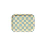 Blu Kat Checker Serving Tray, 27 × 20 cm, in lemon and seafoam check pattern. FSC-certified birch veneer, handcrafted in Sweden.