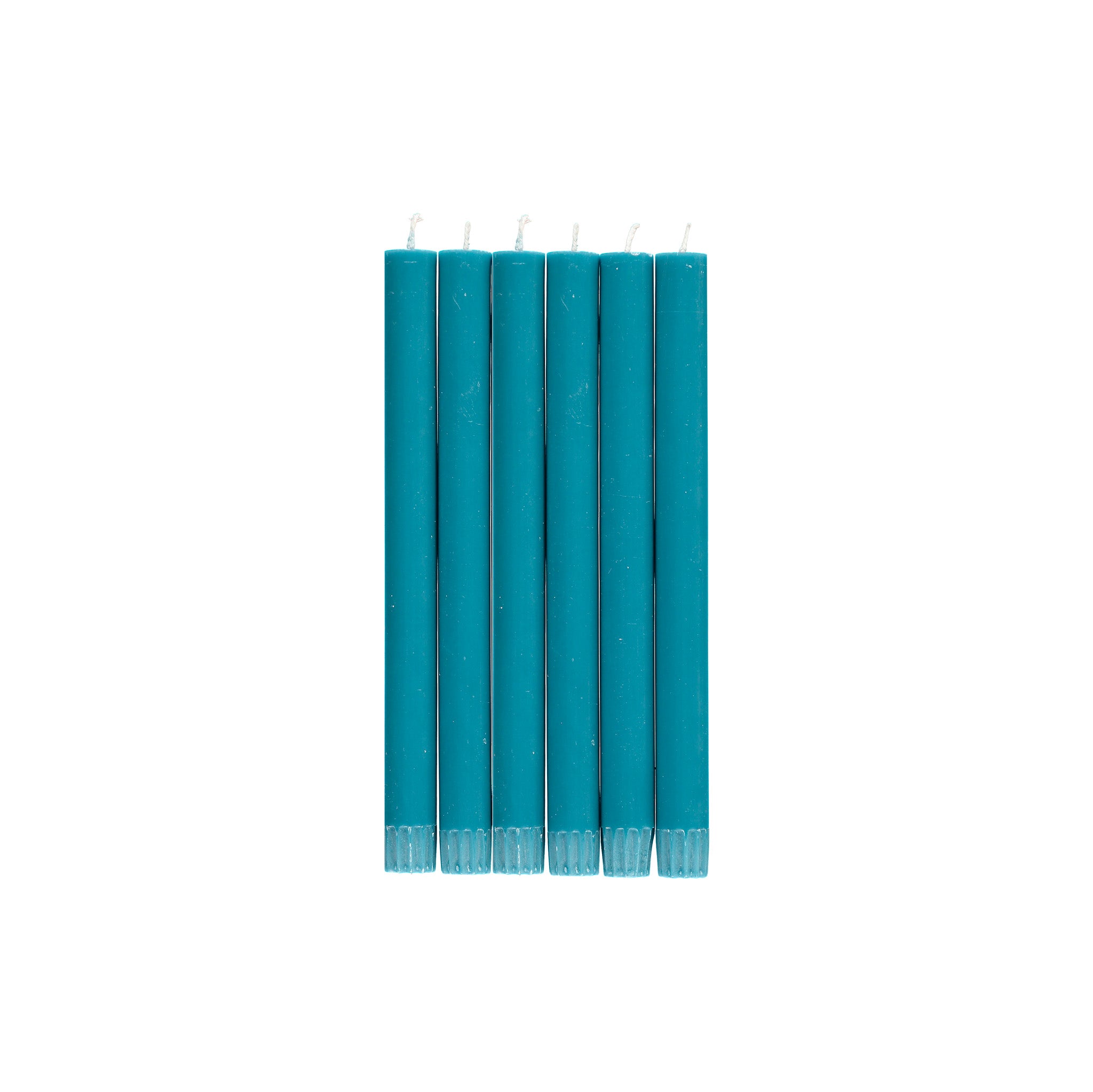 Set of 6 British Colour Standard Eco Dinner Candles in Petrol Blue, 10-inch hand-poured stearin tapers in recyclable gift box.