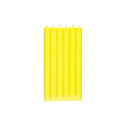 Set of 6 British Colour Standard Primrose Eco Dinner Candles. 10-inch Fair Trade stearin tapers in cheerful yellow, clean-burning, drip-free, gift boxed.