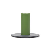 Tall Two-Tone Candleholder in Indigo & Olive by British Colour Standard. Handmade recyclable steel with protective base pad, fits Eco Dinner Candles or tapers, Midnight Grove design.
