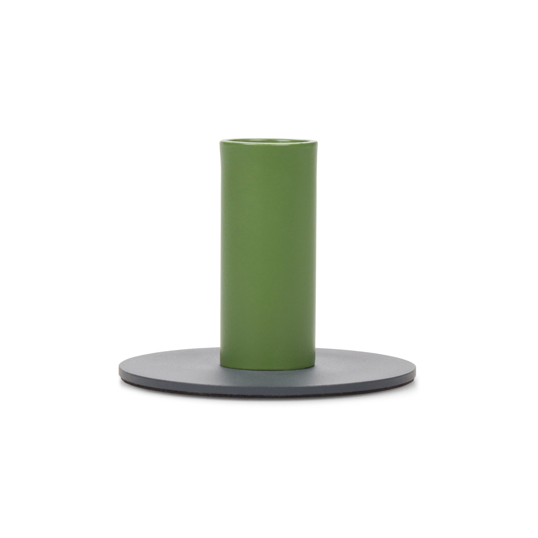 Tall Two-Tone Candleholder in Indigo & Olive by British Colour Standard. Handmade recyclable steel with protective base pad, fits Eco Dinner Candles or tapers, Midnight Grove design.