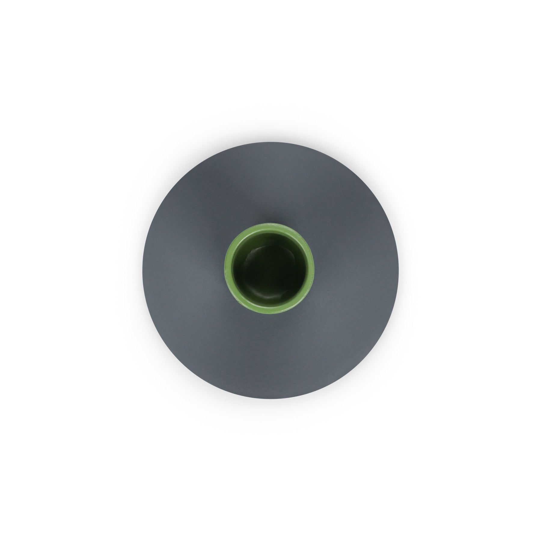 Tall Two-Tone Candleholder in Indigo & Olive by British Colour Standard. Handmade recyclable steel with protective base pad, fits Eco Dinner Candles or tapers, Midnight Grove design.