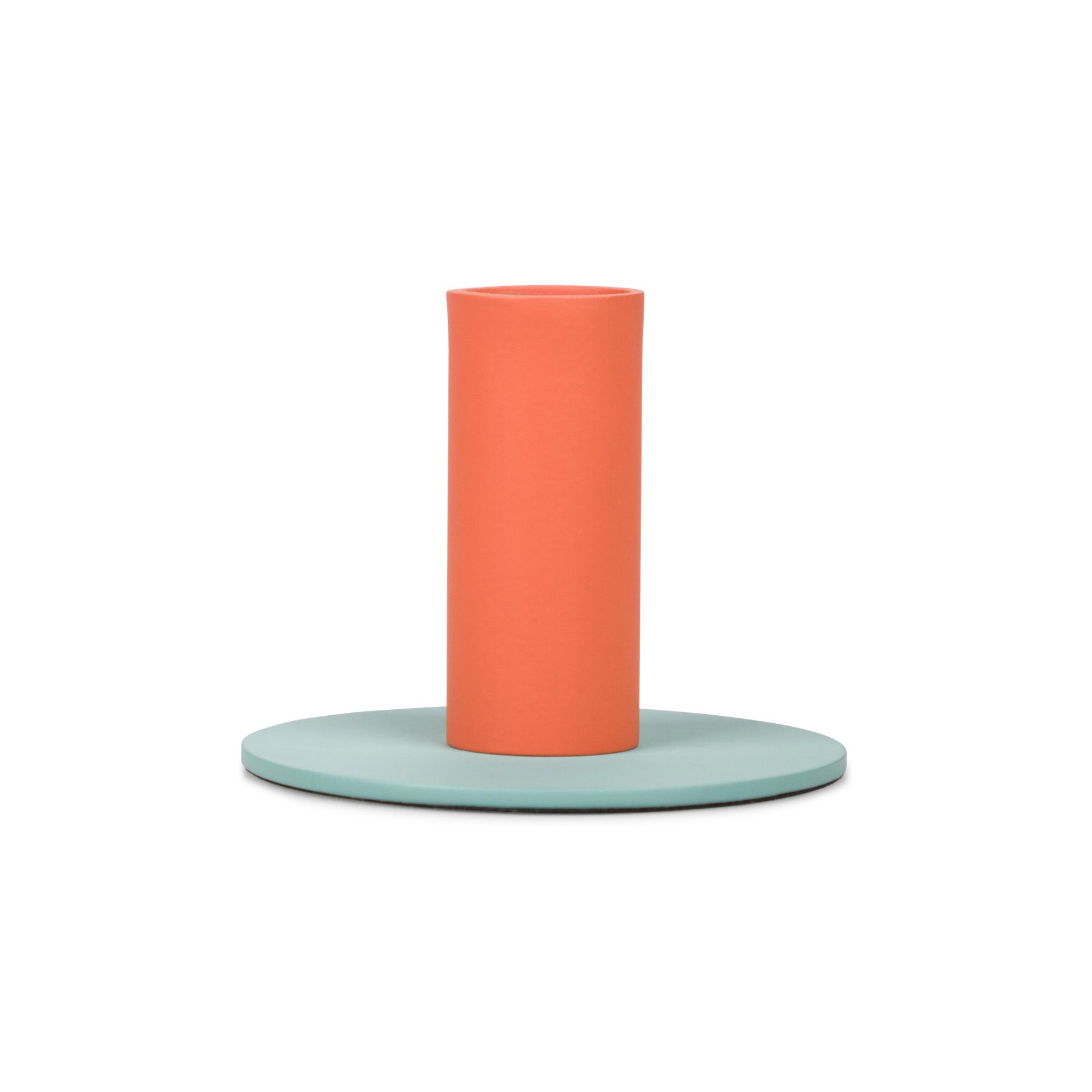 Tall Two-Tone Candleholder in Opaline & Marigold by British Colour Standard. Handmade recyclable steel with protective base pad, fits Eco Dinner Candles or tapers, Scandi Citrus design.