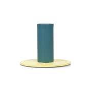 Tall Two-Tone Candleholder in Petrol Blue & Jasmine by British Colour Standard. Handmade recyclable steel with protective base pad, fits Eco Dinner Candles or tapers, Coastal Contrast design.