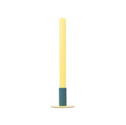 Tall Two-Tone Candleholder in Petrol Blue & Jasmine by British Colour Standard. Handmade recyclable steel with protective base pad, fits Eco Dinner Candles or tapers, Coastal Contrast design.