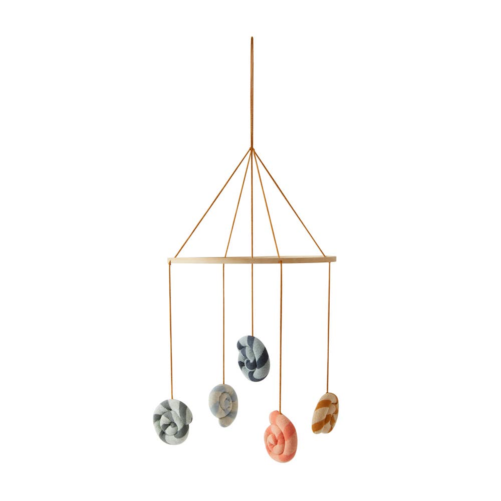 OYOY Lollipop Mobile in multi, striped cotton baby nursery mobile with wooden ring.