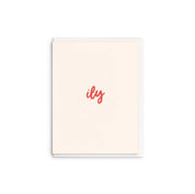Dahlia Press ILY: I Love You Card with minimal blush design and red “ily” text. Letterpress printed on cotton paper, blank inside, 4.25 × 5.5", envelope included.