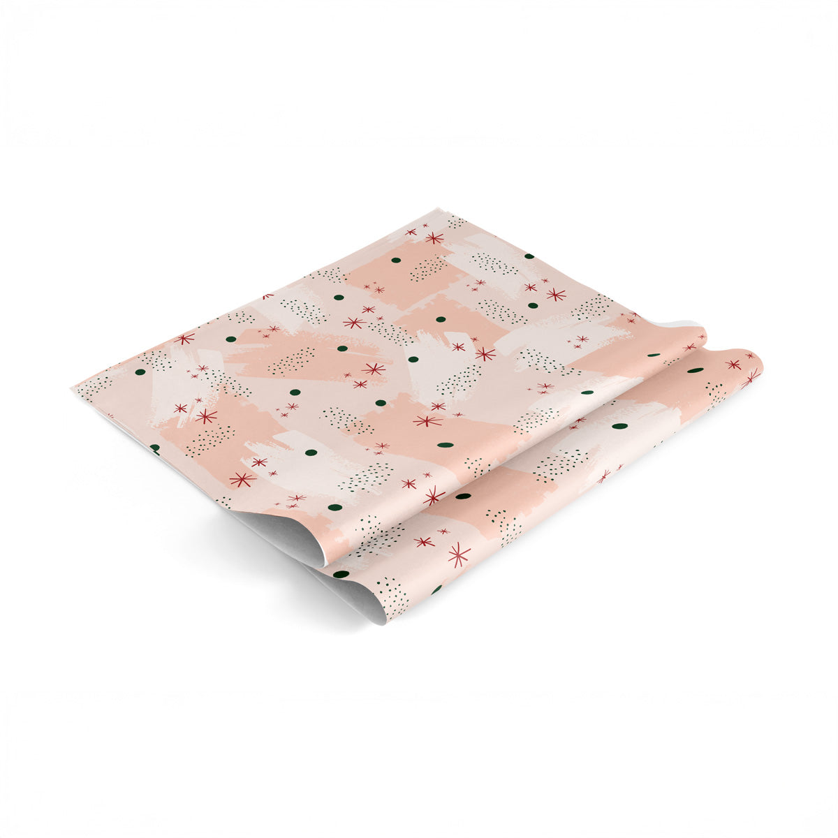 Dahlia Press Paint 2 Gift Wrap. Painterly strokes on creamy blush stock, luxe 70# paper. Includes 3 sheets per roll wrapped in cellophane, each 20 × 29 inches.