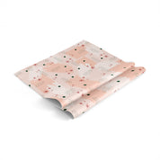 Dahlia Press Paint 2 Gift Wrap. Painterly strokes on creamy blush stock, luxe 70# paper. Includes 3 sheets per roll wrapped in cellophane, each 20 × 29 inches.