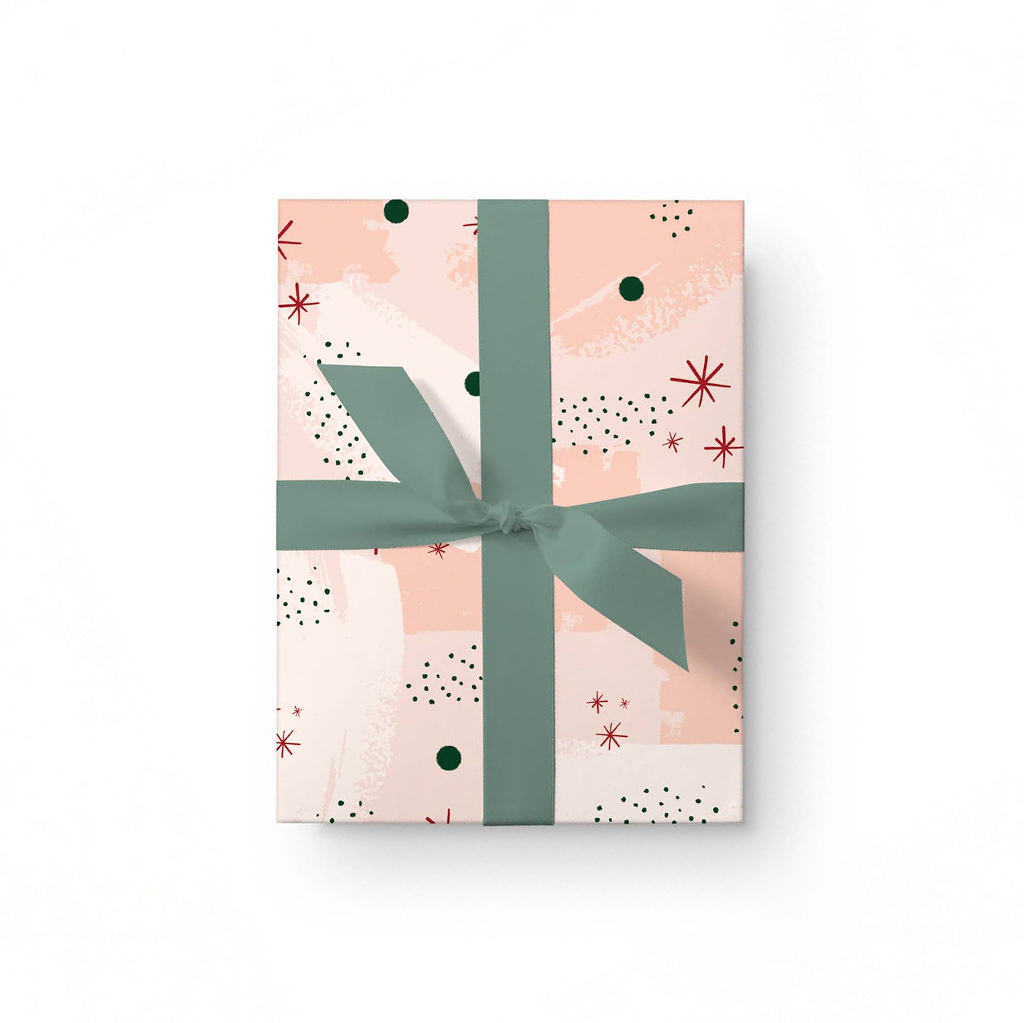 Dahlia Press Paint 2 Gift Wrap. Painterly strokes on creamy blush stock, luxe 70# paper. Includes 3 sheets per roll wrapped in cellophane, each 20 × 29 inches.