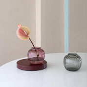 Small Danish Holmegaard Primula Vase by Jacob E. Bang, 4.9-inch mouth-blown glass with fluted pattern, in Plum.