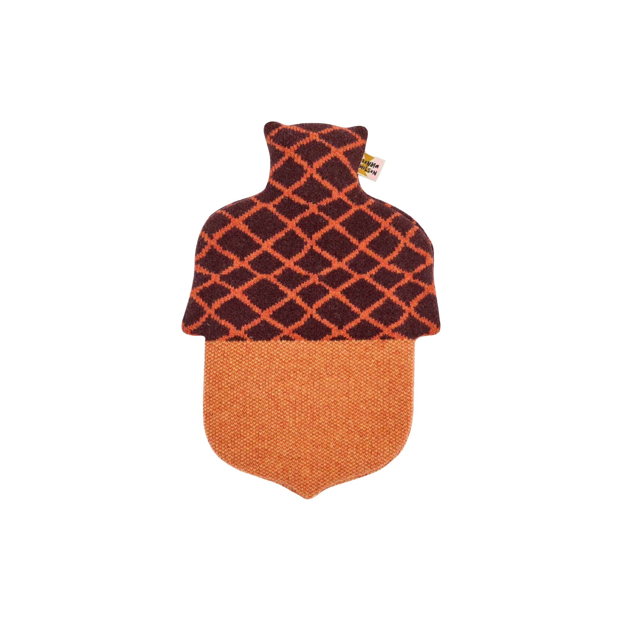 Donna Wilson Acorn Hot Water Bottle with knitted lambswool cover, cozy hot water bottle for warmth and comfort.