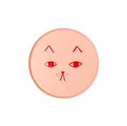 Donna Wilson Cat Side Plate in candy-pink ceramic with glazed cat face, playful plate for serving snacks or hanging as wall art.