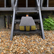 Donna Wilson Cottage Cushion in black roof lambswool, house-shaped pillow inspired by Prospect Cottage.