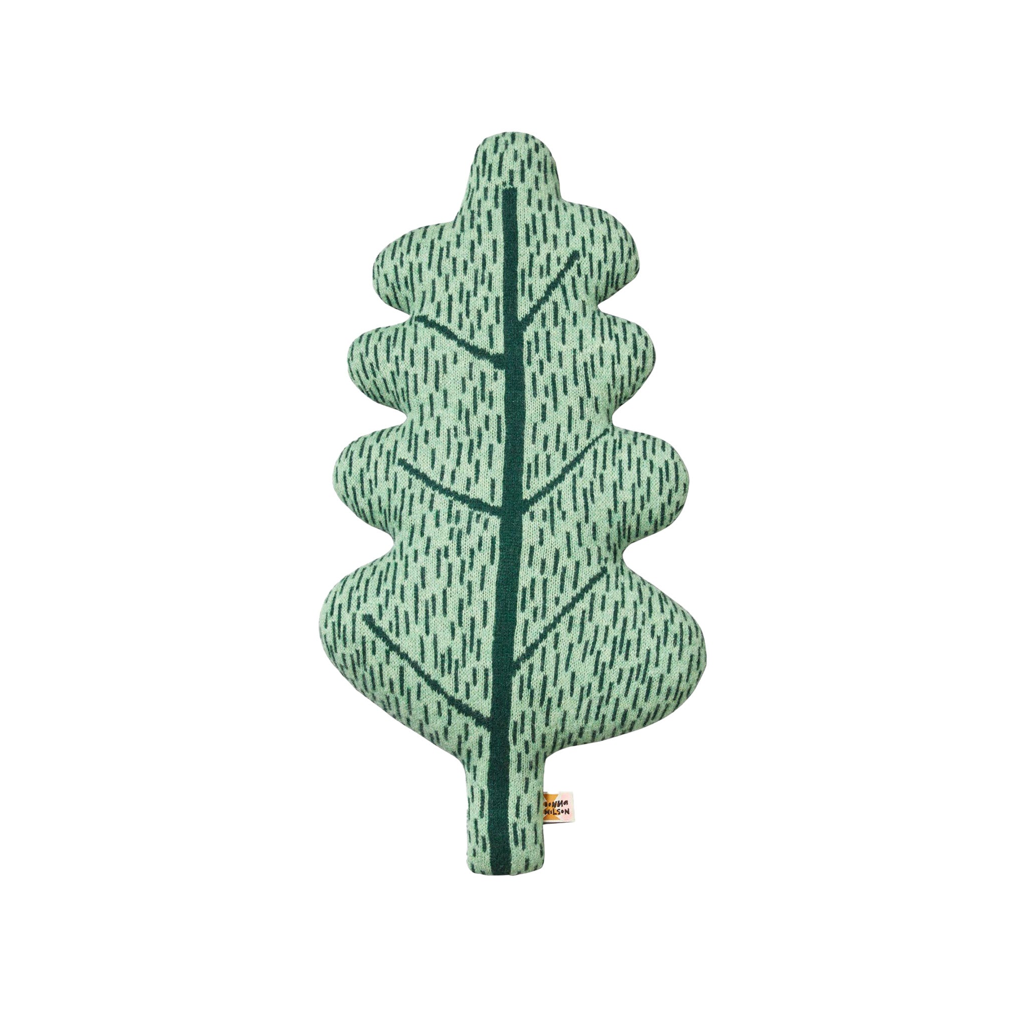 Donna Wilson Leaf Cushion in green lambswool, oak-leaf shaped pillow inspired by the forest.