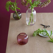 Small Danish Holmegaard Primula Vase by Jacob E. Bang, 4.9-inch mouth-blown glass with fluted pattern, in Plum.