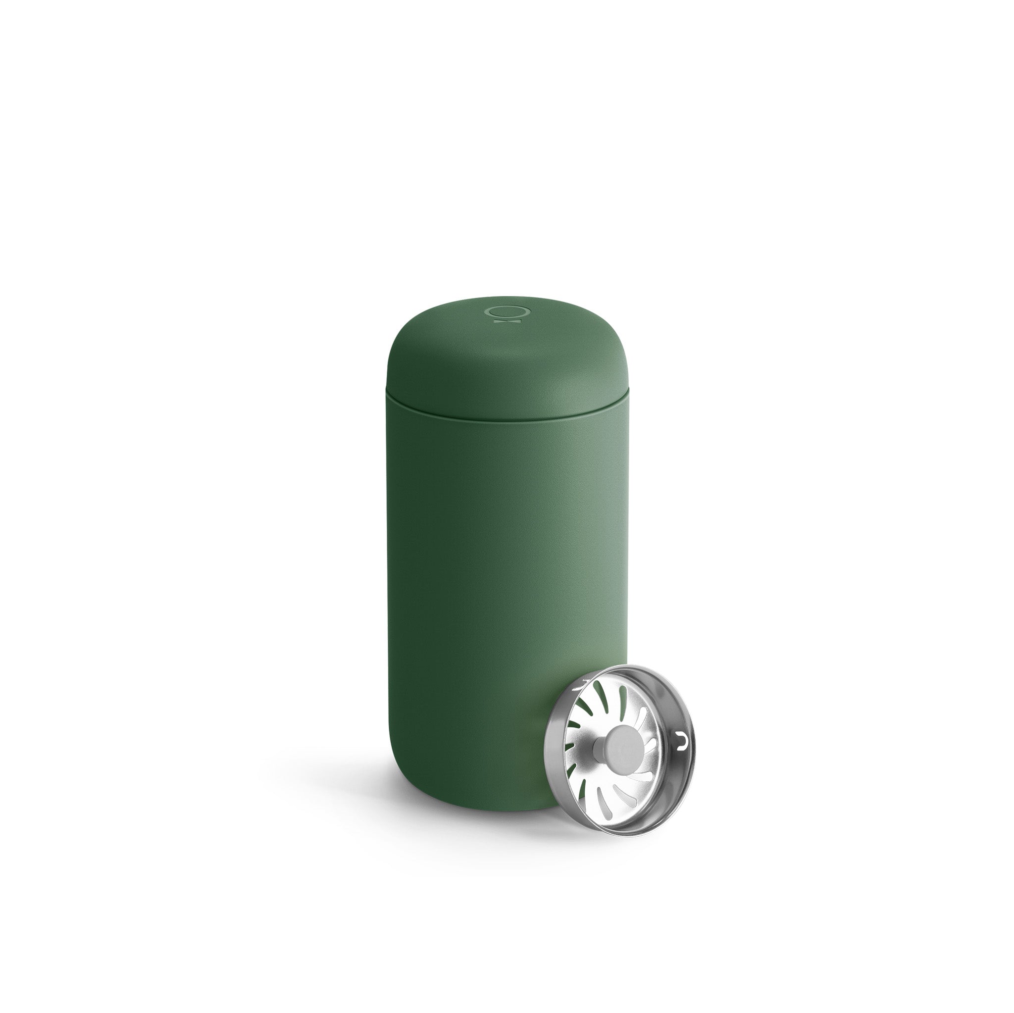 Fellow Carter Move Mug in matte stainless steel with ceramic-coated interior and splash-guard lid.