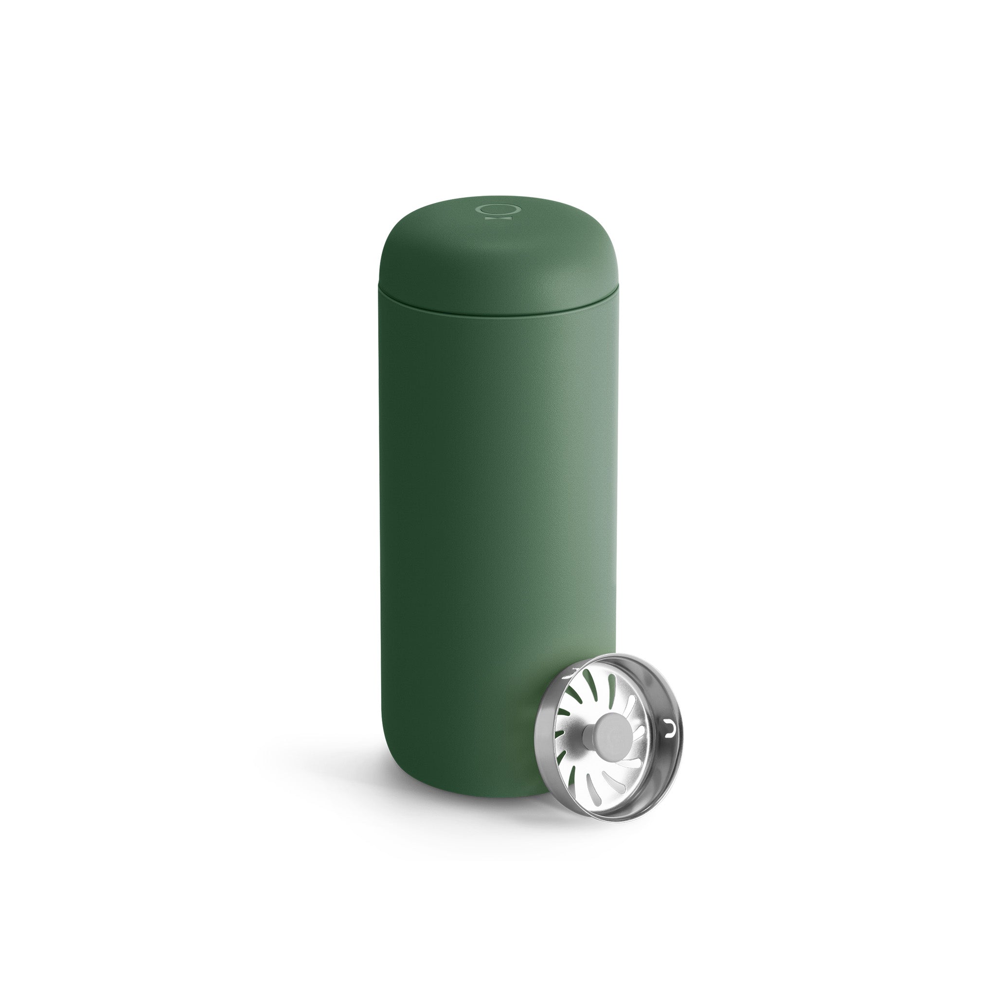 Fellow Carter Move Mug in matte stainless steel with ceramic-coated interior and splash-guard lid.